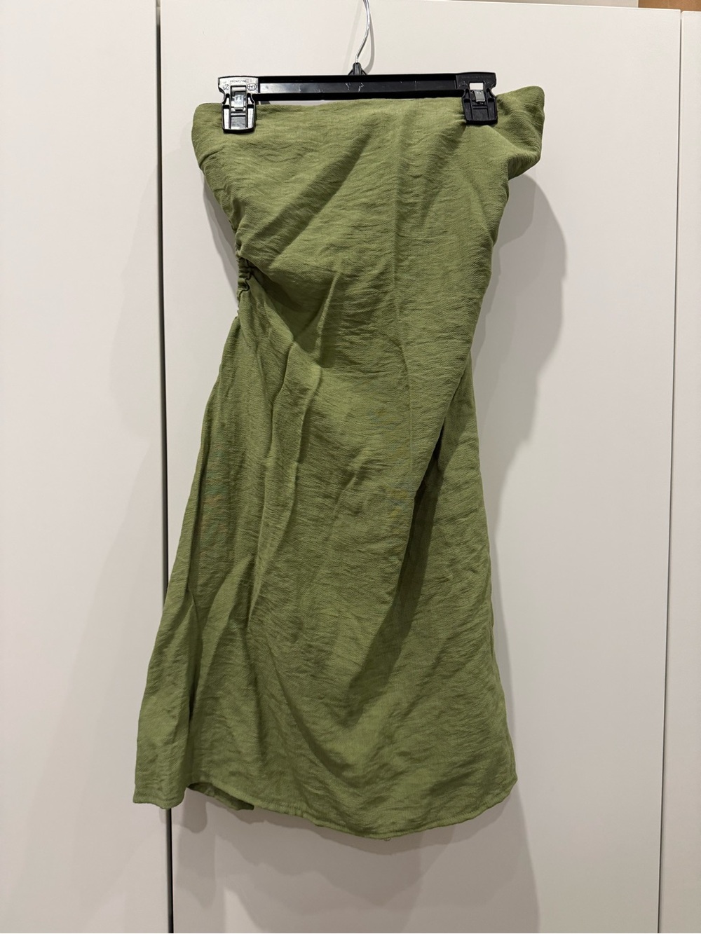 Olive Green Strapless Cotton Dress